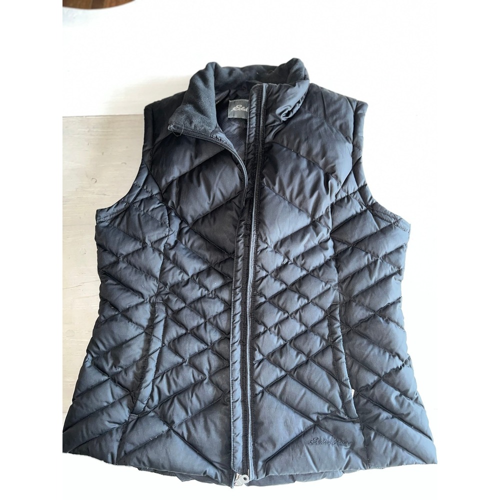 Eddie Bauer Womens Black Diamond Quilted Goose Down Puffer Vest Size Medium
